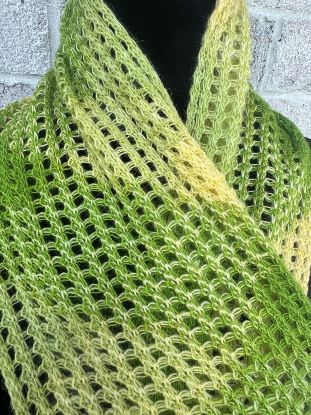 100% Baby Alpaca Scarf Peruvian Open Weave Green Ombre Fringe Boho Artisan